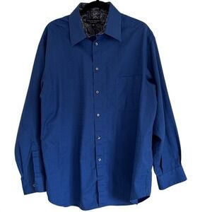 Vtg Crazy Horse By Liz Claiborne Blue Sateen Men Dress Shirt Textured Paisley 17